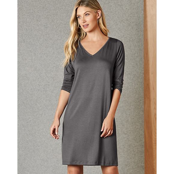 NEW Eileen Fisher 3/4 Sleeve V Neck Pullover Dress Gray Womens Size XS - Picture 1 of 6